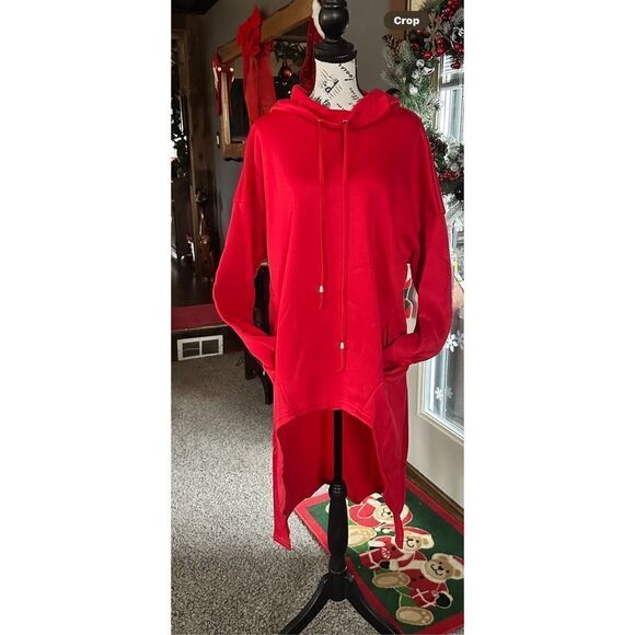 🔥Red High-low casual hoodie, long sleeve drawstring sweatshirt, size Lg/XL (14) - Picture 11 of 15